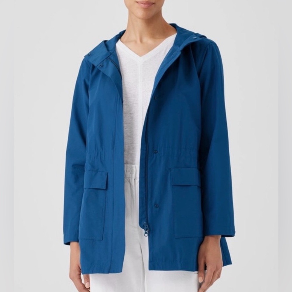 Eileen Fisher Hooded Anorak Jacket Atlantic Blue Size LP